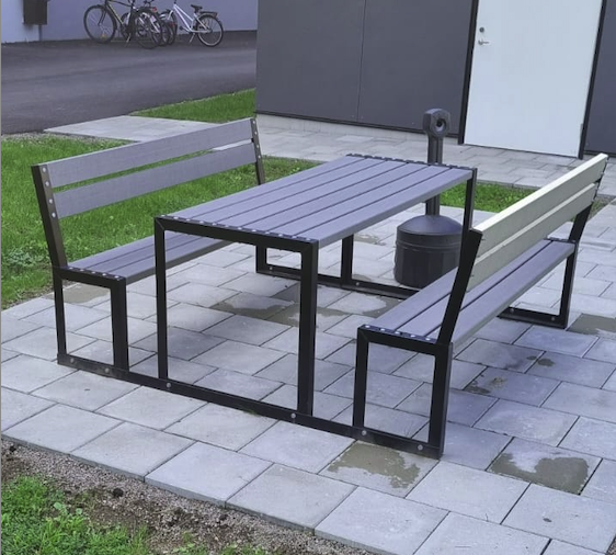 Modern tables and benches in composite