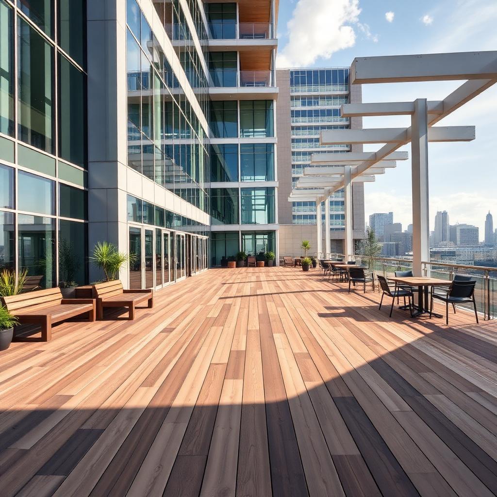 Office environment with composite-clad outdoor area